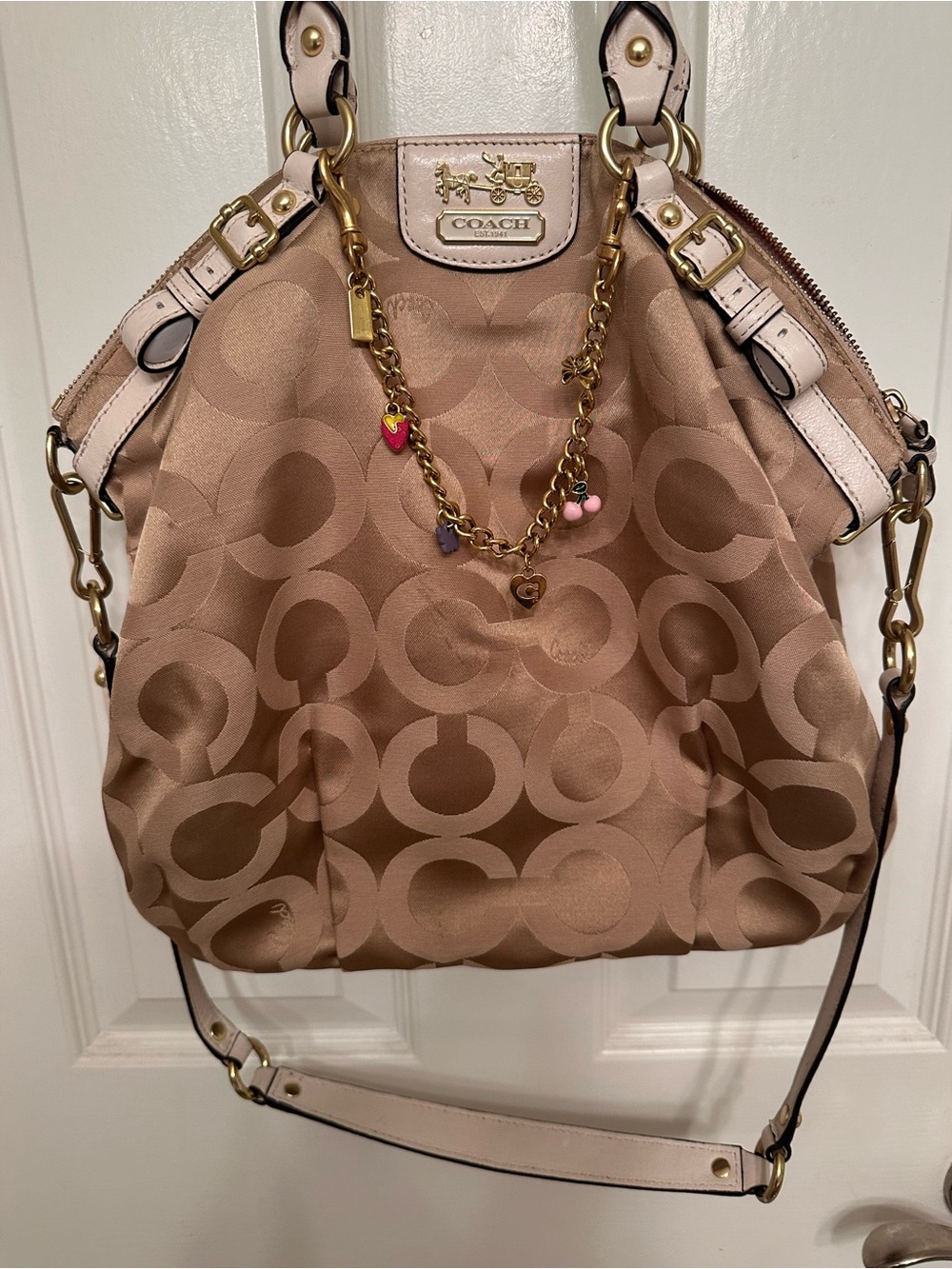 Coach Madison Op Art Tan Signature Shoulder Bag with Gold Hardware - Picture 8 of 10
